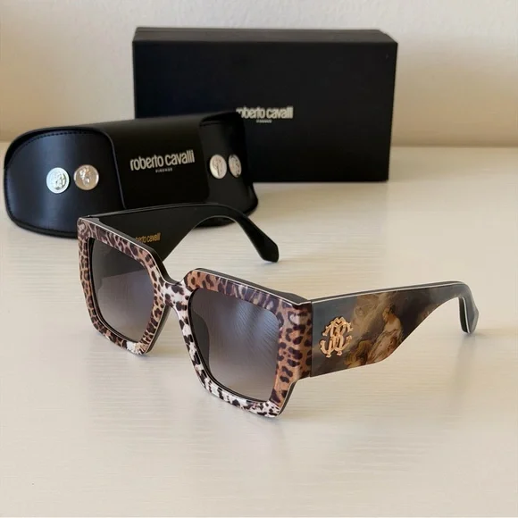 New! Roberto Cavalli Leopard Print Sunglasses, SRC067N 0ALF, Authentic ROBERTO CAVALLI SRC067N-ALF-54 Sunglasses Size 54mm 140mm  main image 2